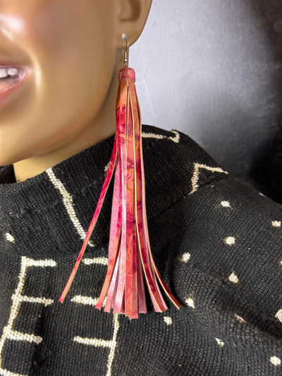 Oversized Handmade Tassels Leather Earrings (Wholesale)