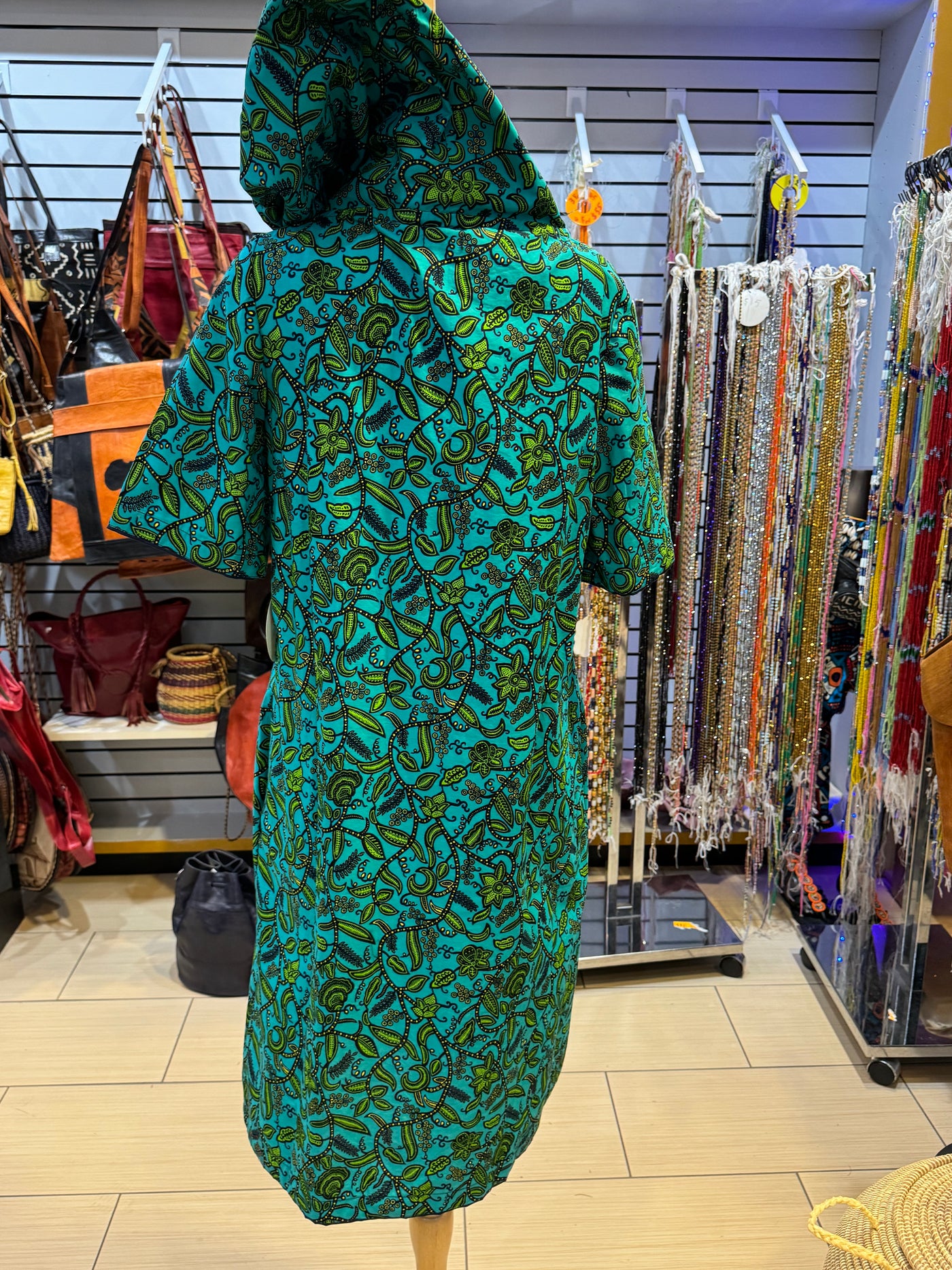 African Print Fabric Mini Dress With Hoodie M