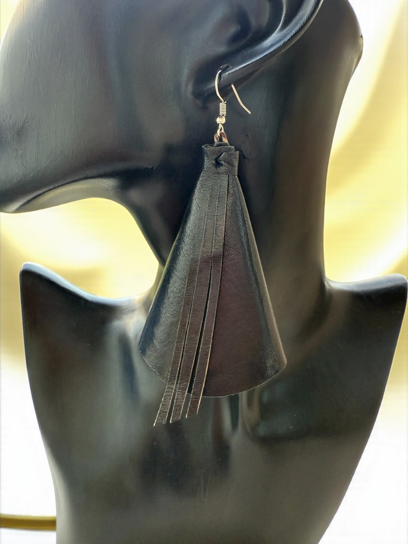 Saramani Bandi Leather Fringe Earrings – Handmade in Burkina Faso (Classic Black)