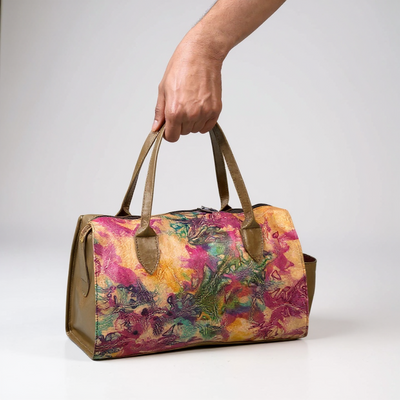 Aurora Burst Tie-Dye Leather Duffle Bag – 9x11x5 inch