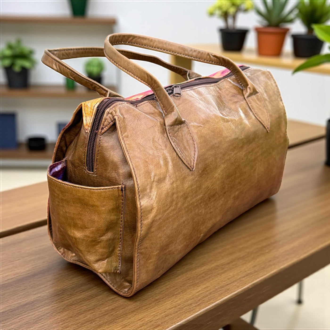Aurora Burst Tie-Dye Leather Duffle Bag – 9x11x5 inch