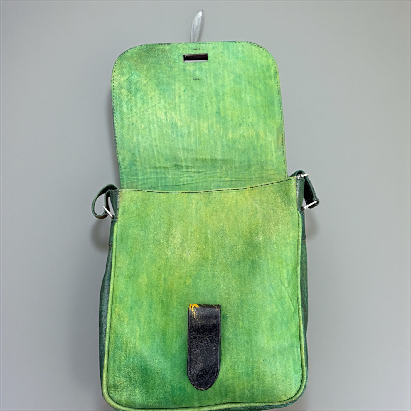 Green & Black Tie-Dye Leather Crossbody Bag – Handmade 9x11