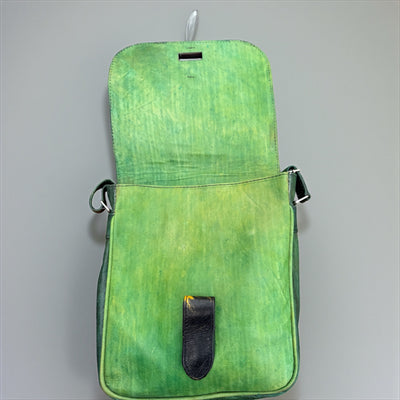 Green & Black Tie-Dye Leather Crossbody Bag – Handmade 9x11