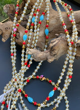 Charger l&#39;image dans la galerie, Abena’s Crystal Cascade: A Touch of Ghana Gold Blue and red Waistbeads 45 Inches
