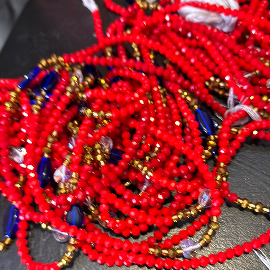 Red Blue Crystal Waistbeads