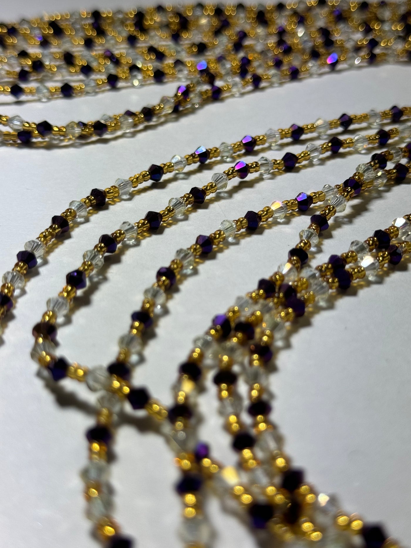 Tendai (Be Thankful) Authentic African Purple Clear Gold Waistbeads 45 Inches Purple.