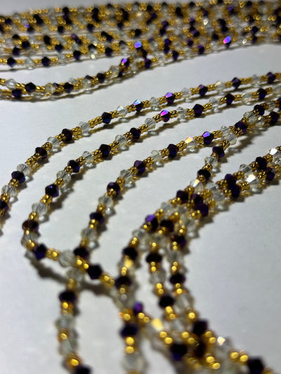 Tendai (Be Thankful) Authentic African Purple Clear Gold Waistbeads 45 Inches Purple. (Wholesale)