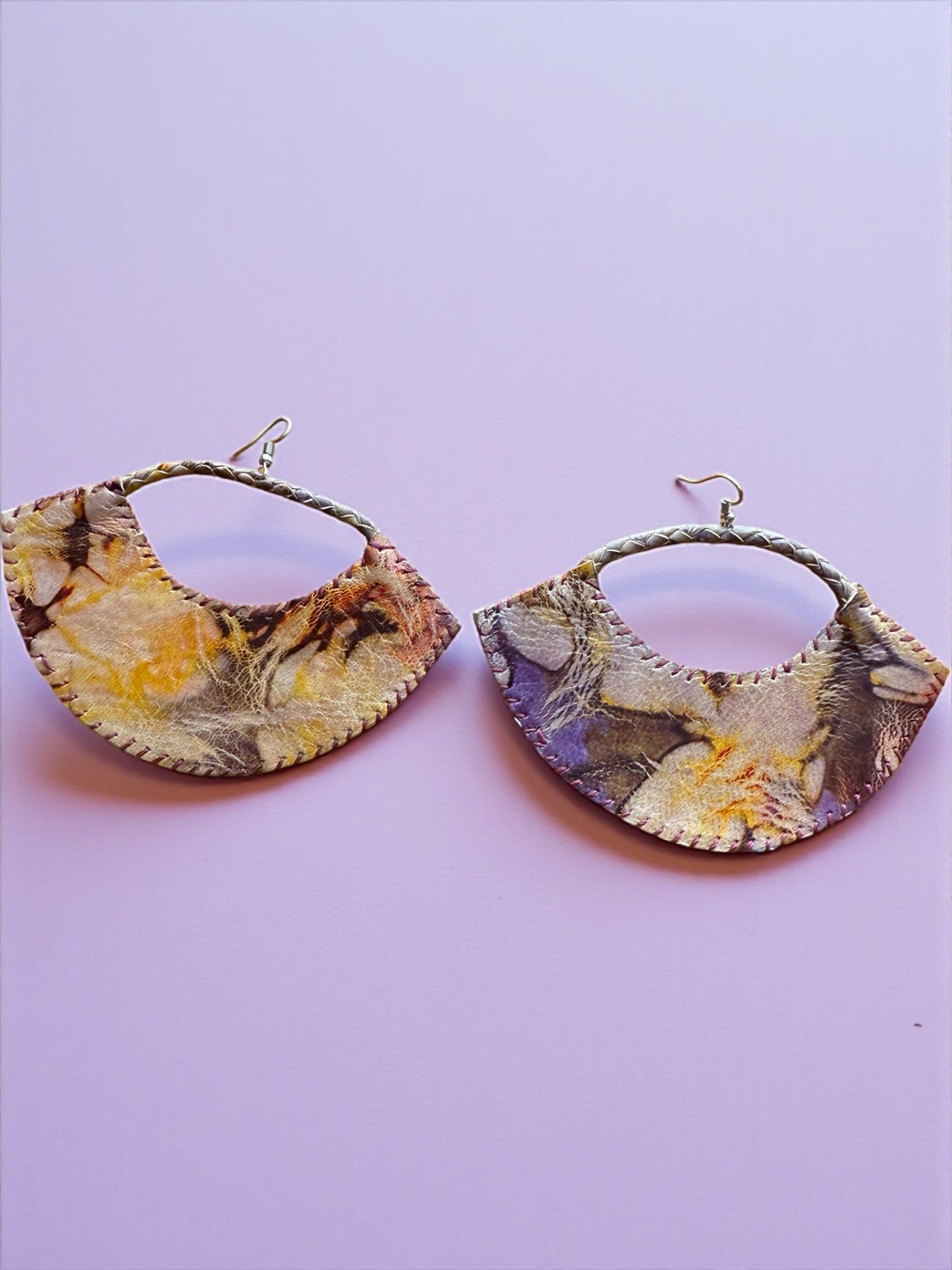 Sanaa Half-Moon Leather Earrings – Handcrafted African Art Design