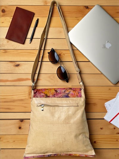 Golden Rose Crossbody Bag – Handmade Leather Art from Mali (17x16 inch)