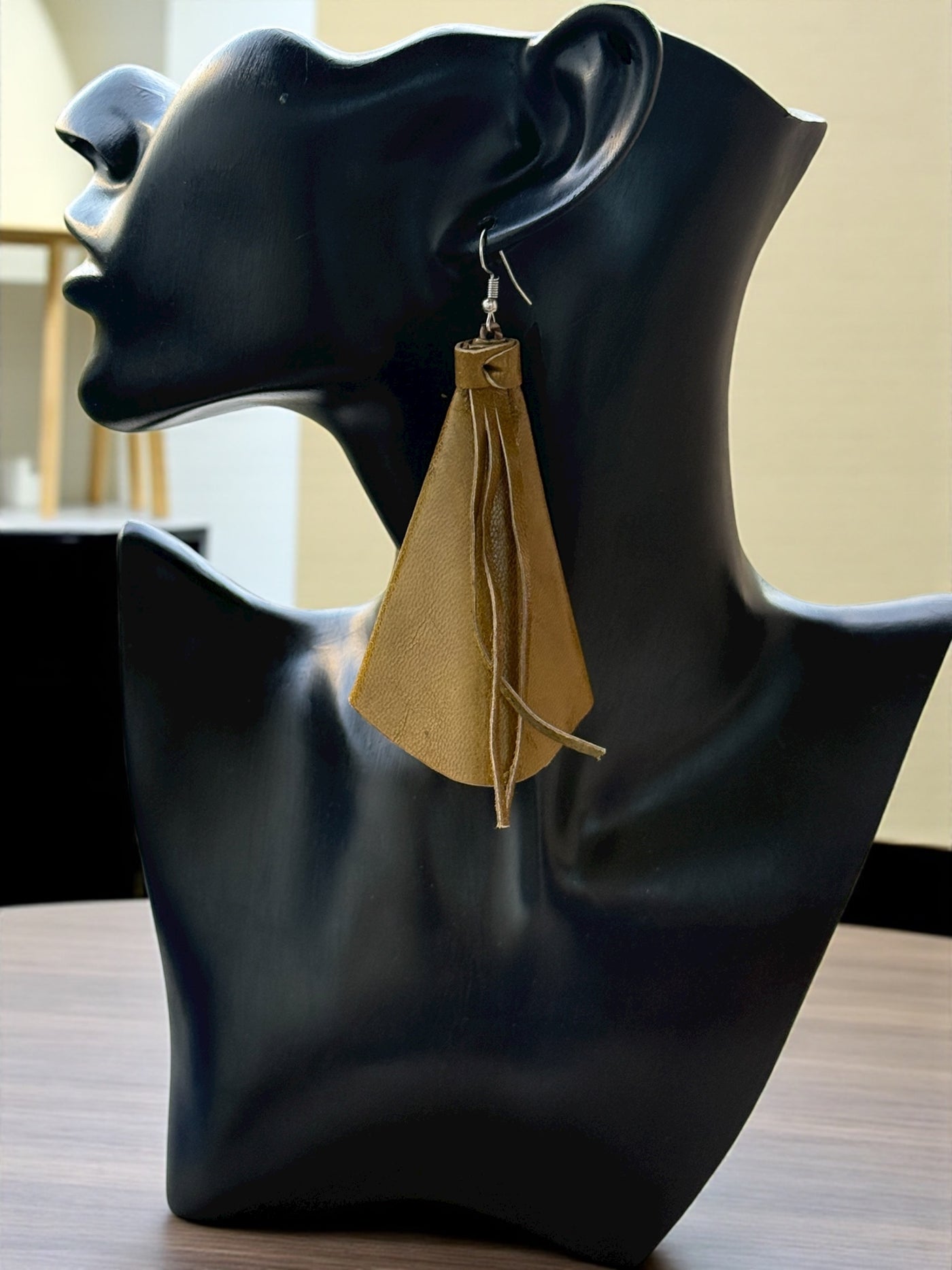 Saramani Bandi Leather Fringe Earrings – Handmade in Burkina Faso (Golden Brown)