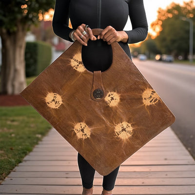 Deep Brown Oversized Tie-Dye Leather Tote Bag – Handcrafted Statement Piece (25x22 inch)