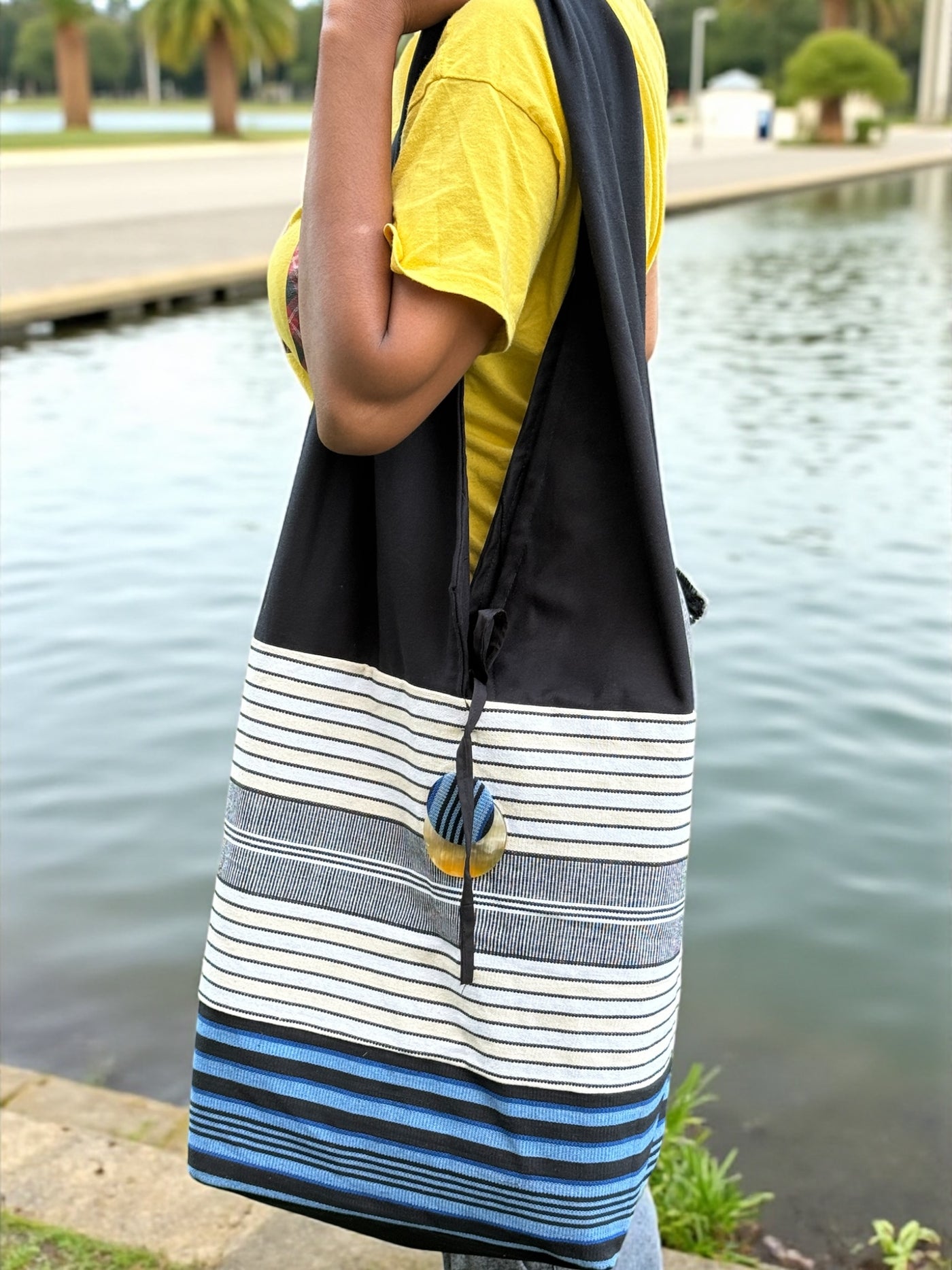 Horizon Stripe Oversized Faso Dan Fani Shoulder Bag – Handmade in Burkina Faso