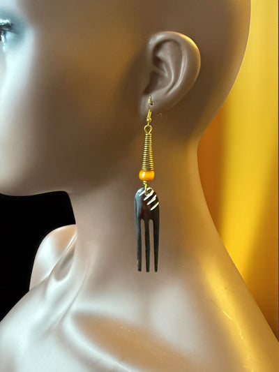 Mwanga Horn Comb Earrings – Handcrafted Kenyan Brass & Bone Art