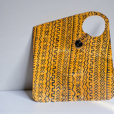 Golden Yellow Oversized Mudcloth-Inspired Leather Tote Bag – Two-Tone Handcrafted Statement Piece (25x22 inch)