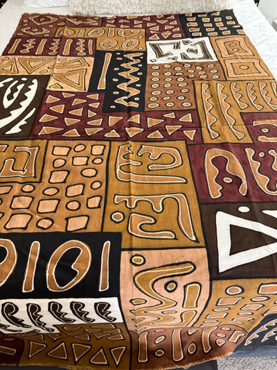 Rust & Earth Geometric Symbols Throw – 78” x 44” | Authentic Handcrafted African Textile