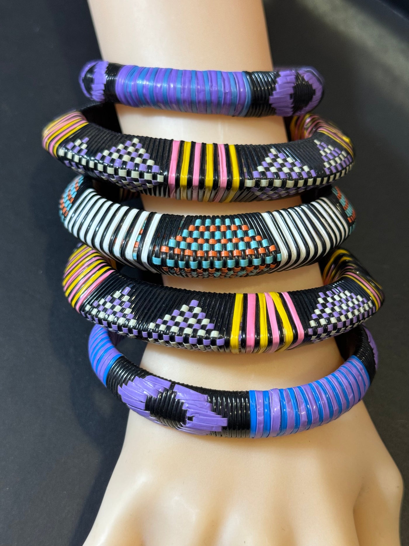 Handwoven Vinyl Malian Bracelets Sets Of 5. (Wholesale)