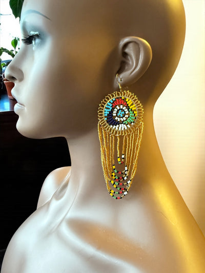 Amani Sunburst Earrings – Handcrafted Maasai Beaded Statement Art