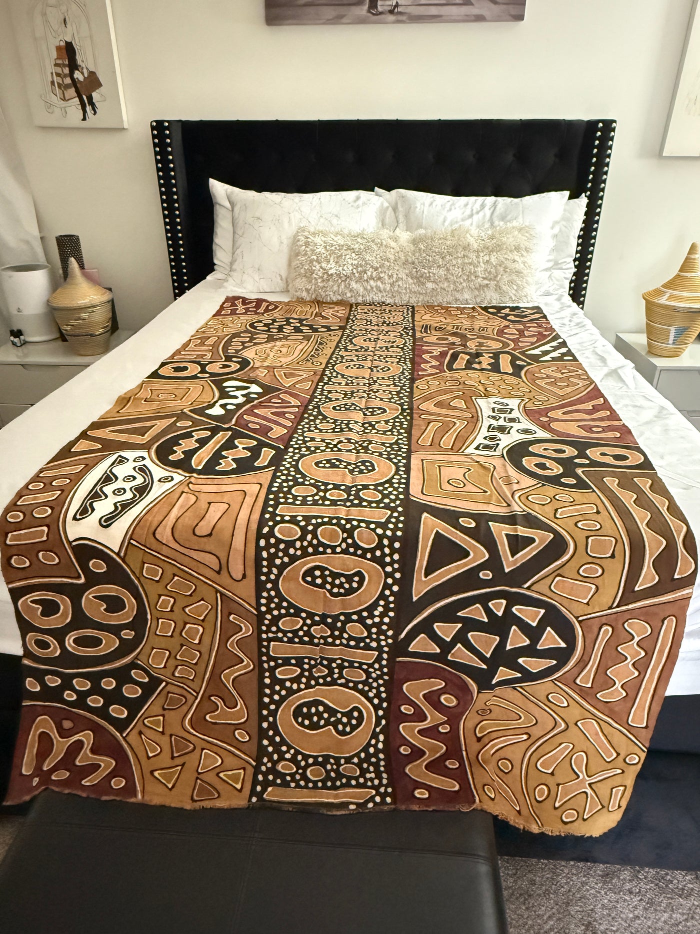 Tribal Earth Path Symbols Throw – 78” x 44” | Authentic Handcrafted African Textile