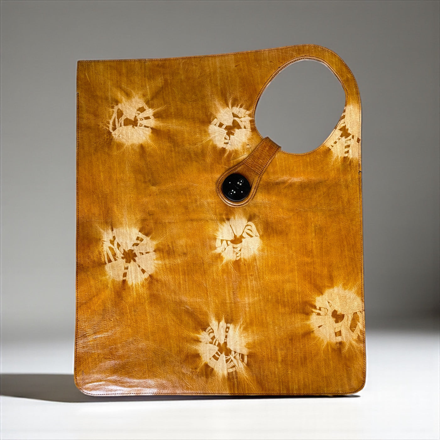 Golden Caramel Oversized Tie-Dye Leather Tote Bag – Handcrafted Statement Piece (25x22 inch)