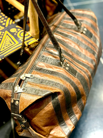 Handmade Leather Travel Bag from Mali | 24” x 8”