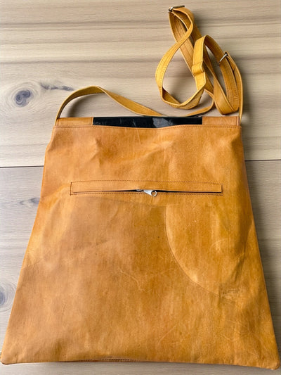 Golden Dune Leather Shoulder Bag – Handmade in Mali (17x16)