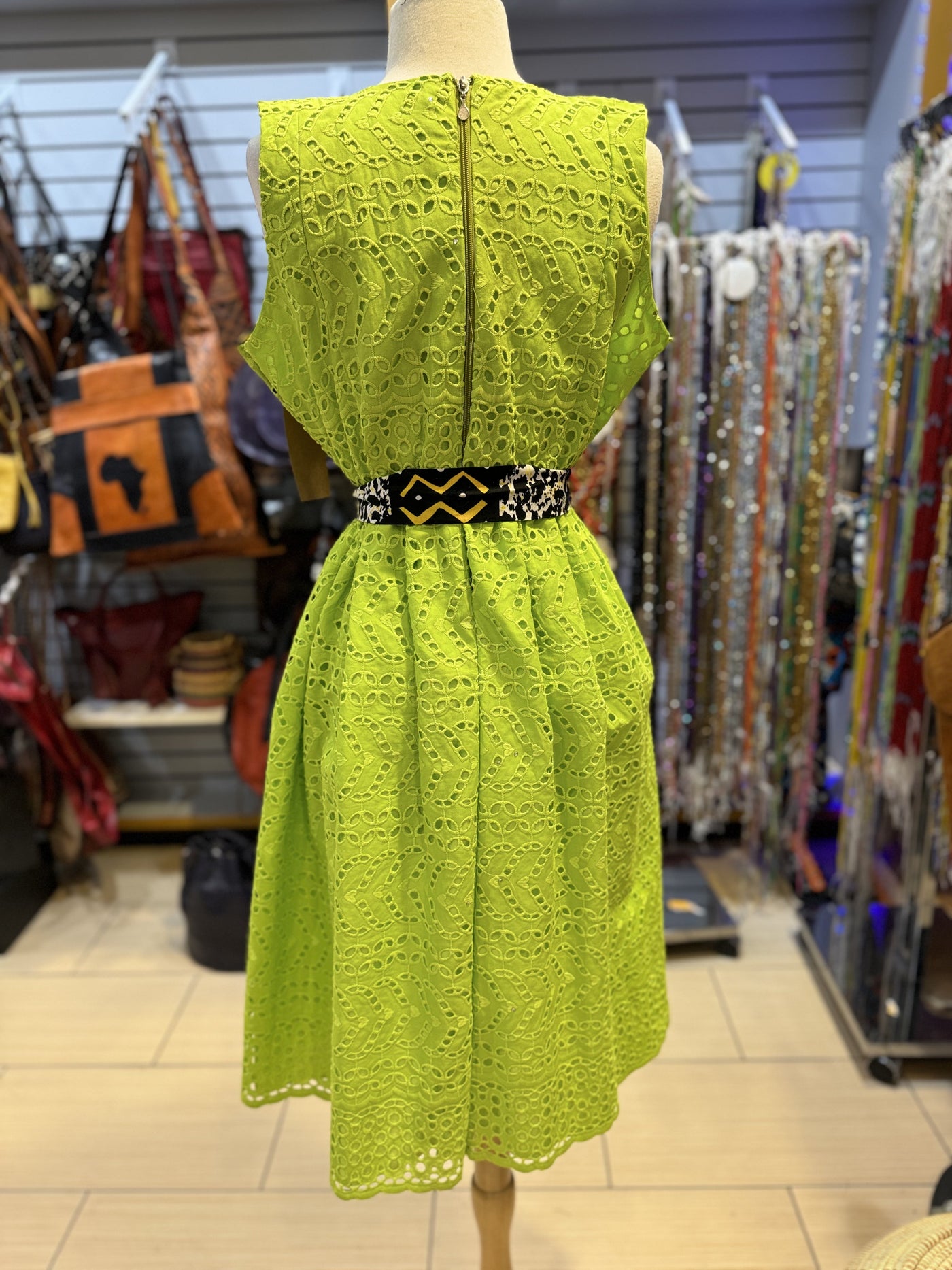 Lime African Cotton Lace Dress Medium (Wholesale)