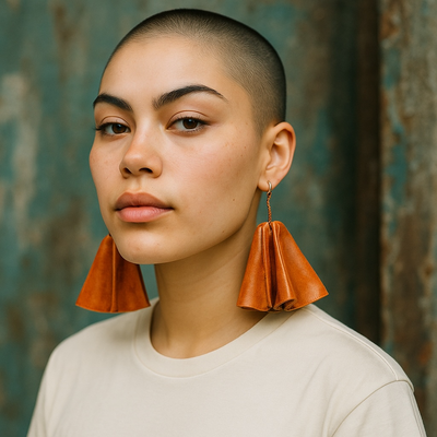 Handmade Leather Fan Earrings – Authentic Craft from Burkina Faso