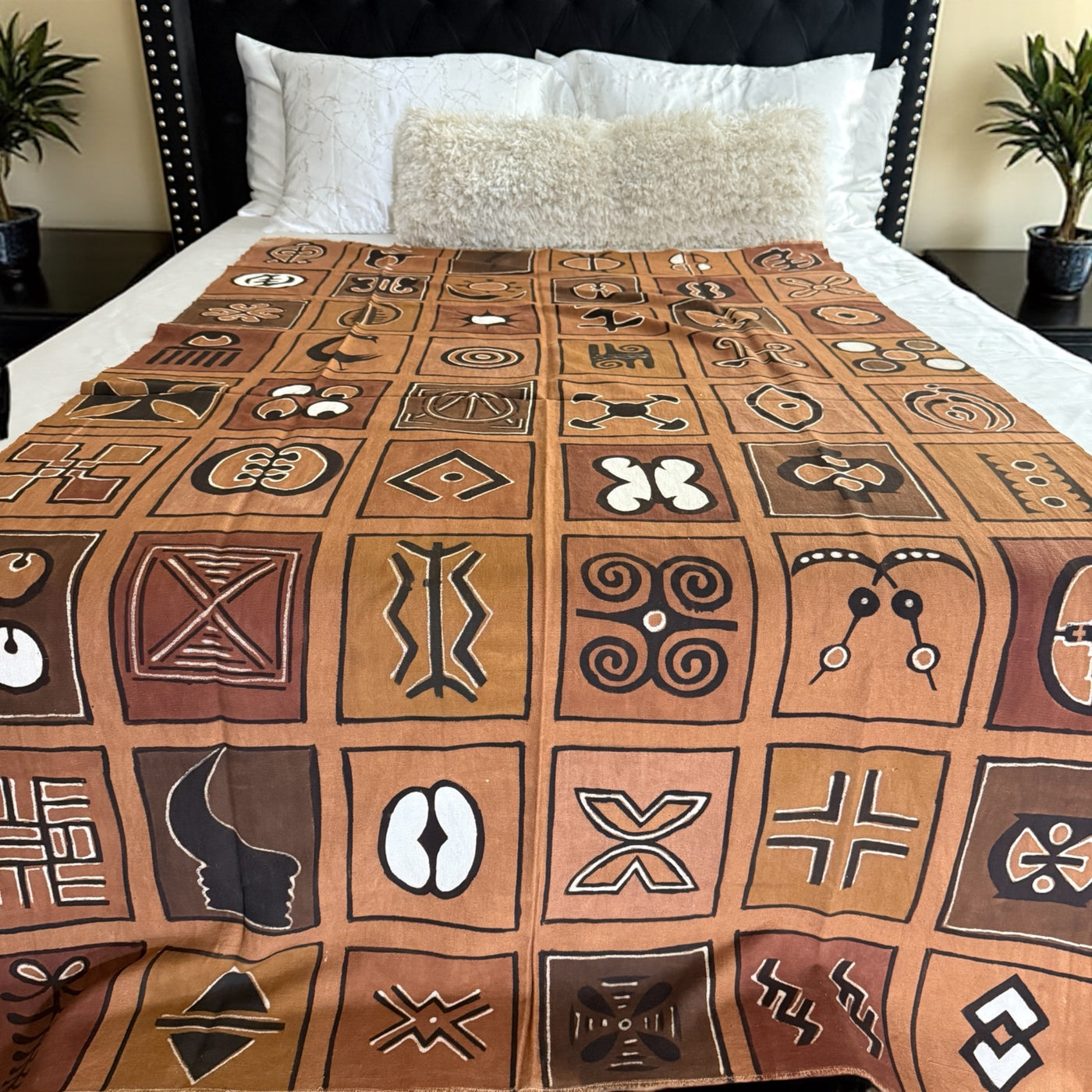 Earthtone Adinkra Symbols Throw – 78” x 44” | Authentic Handcrafted African Textile