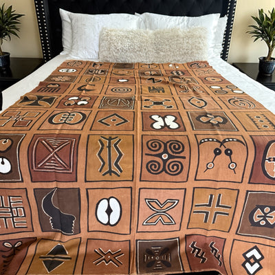 Earthtone Adinkra Symbols Throw – 78” x 44” | Authentic Handcrafted African Textile