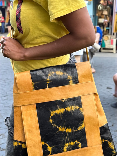 Golden Dune Leather Shoulder Bag – Handmade in Mali (17x16)