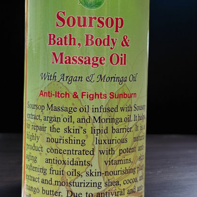 Soursop Bath, Body & Massage Oil – Anti-Itch, Sunburn Relief & Deep Skin Nourishment – With Argan & Moringa Oils (8 oz)