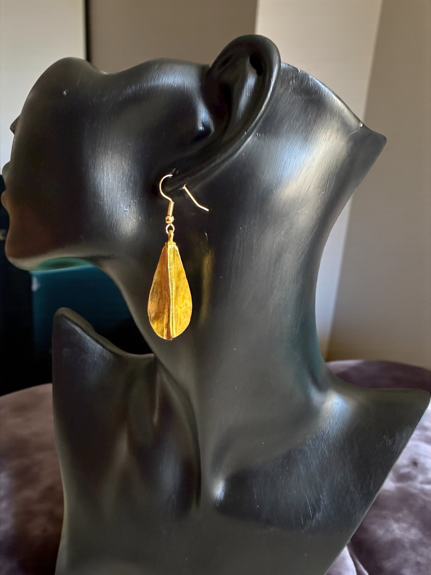 Saramani “Fulani Petal Drop” Earrings – 1.5 Inch Handcrafted Brass Beauty