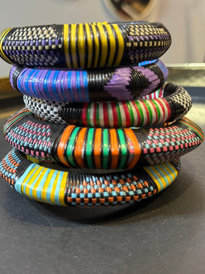Handwoven Vinyl Malian Bracelets Sets Of 5.
