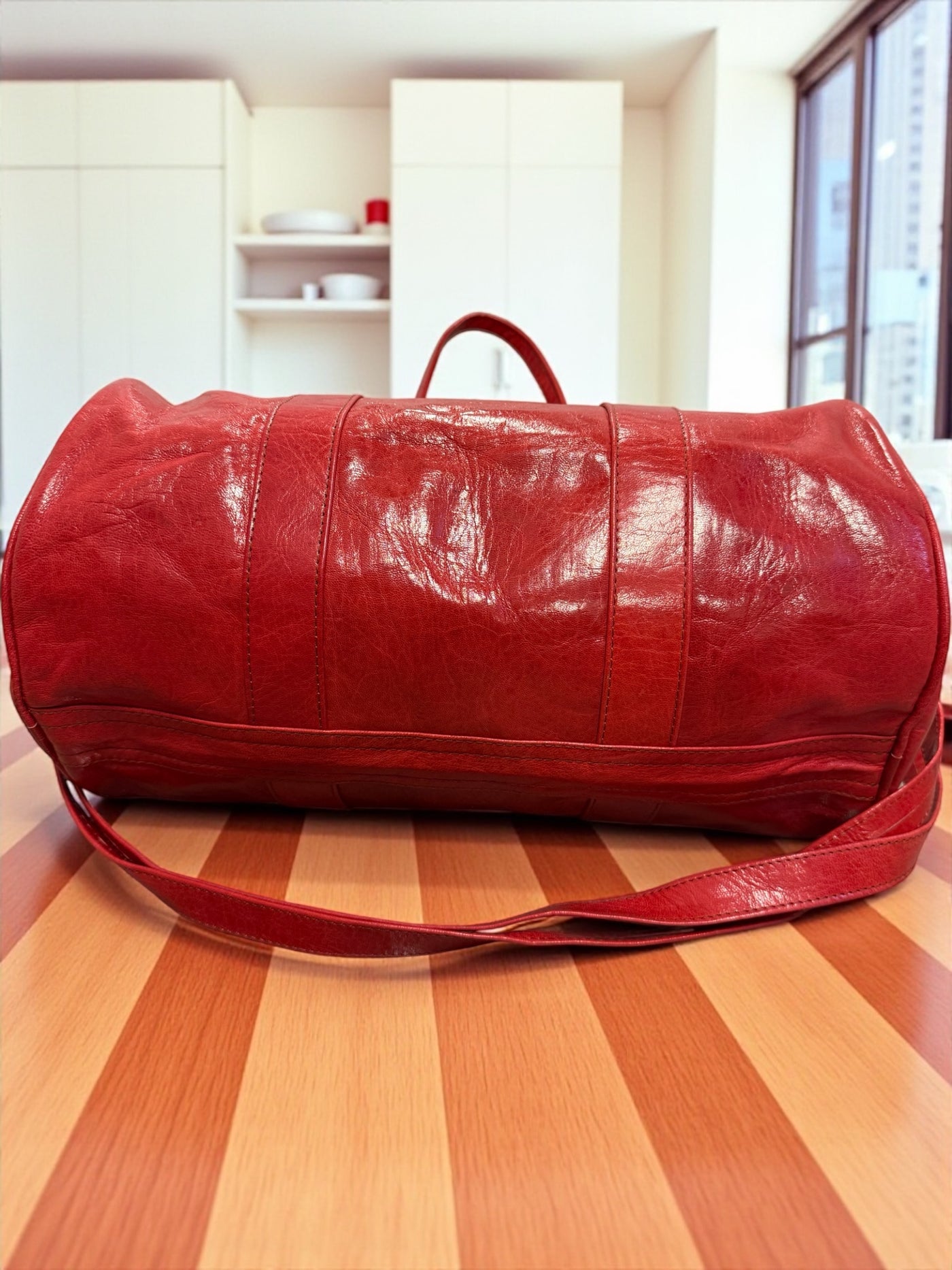 Crimson Red Voyage Leather Duffel Bag – Handmade in Mali