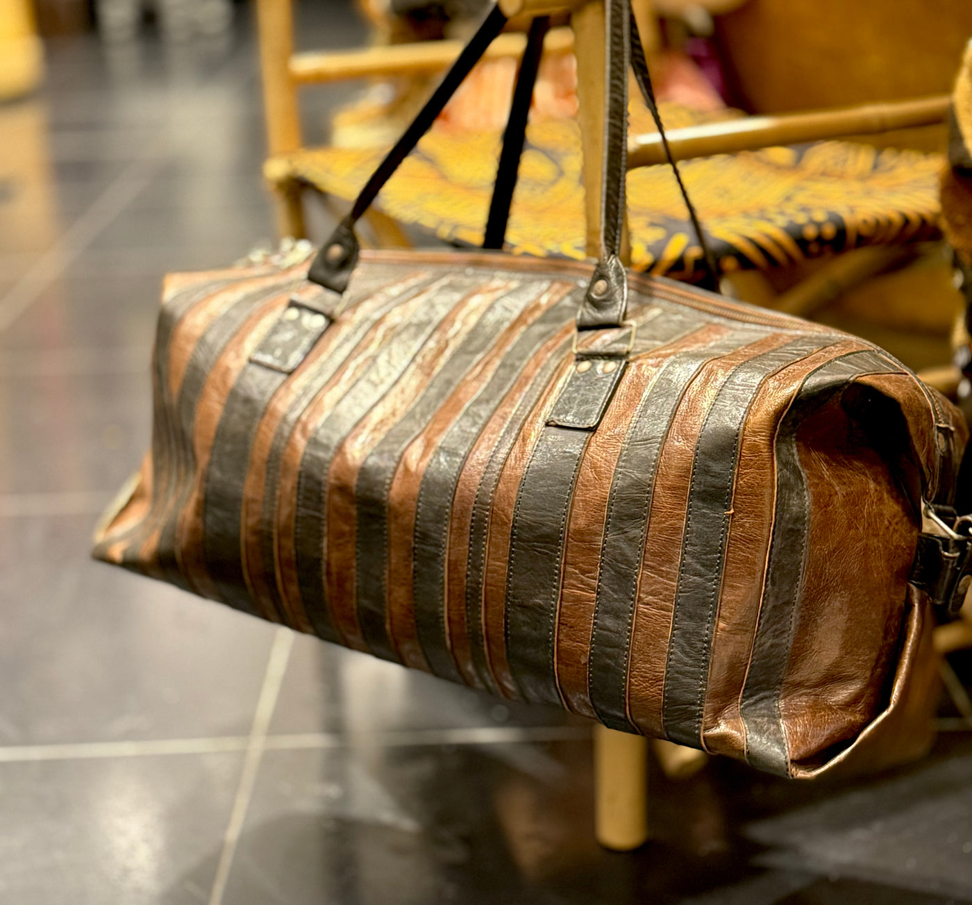 Handmade Leather Travel Bag from Mali | 24” x 8”