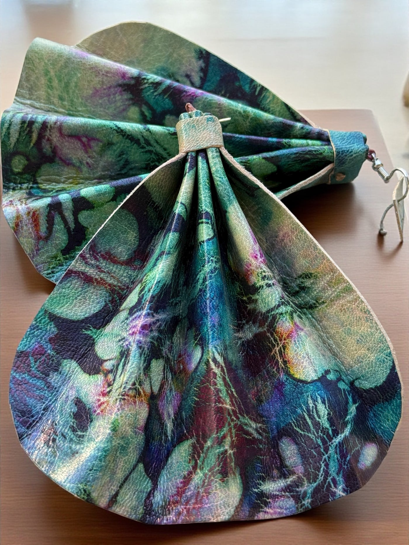 Saramani Ocean Bloom Leather Fan Earrings – Handmade from Recycled Leather, Burkina Faso