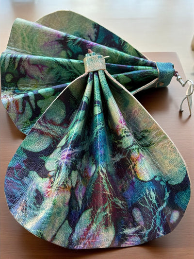 Saramani Ocean Bloom Leather Fan Earrings – Handmade from Recycled Leather, Burkina Faso