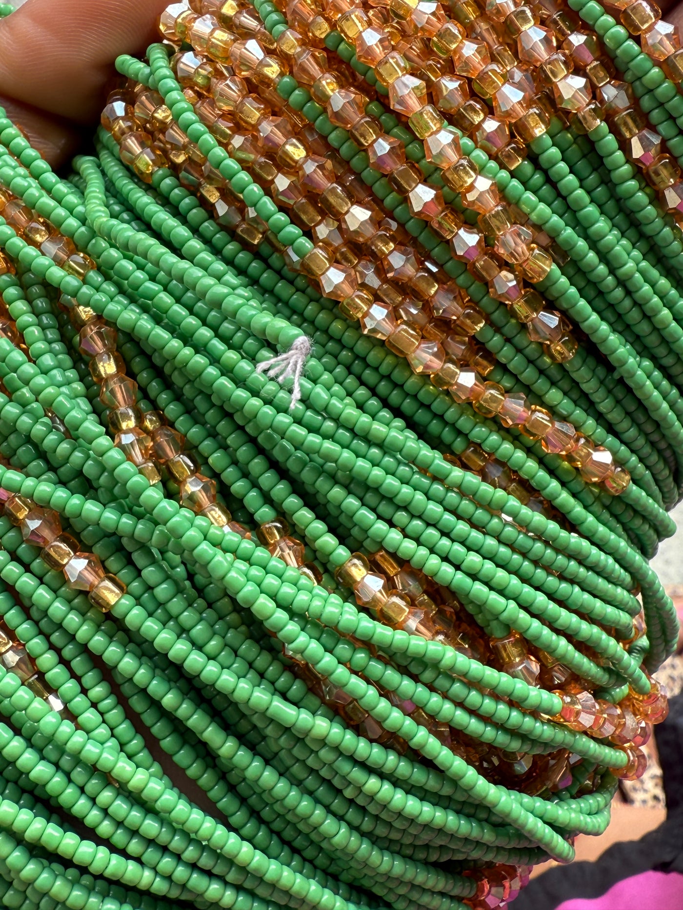 Saramani “Emerald Glow” Waist Beads – Green & Gold | 44” Handmade Tie-O
