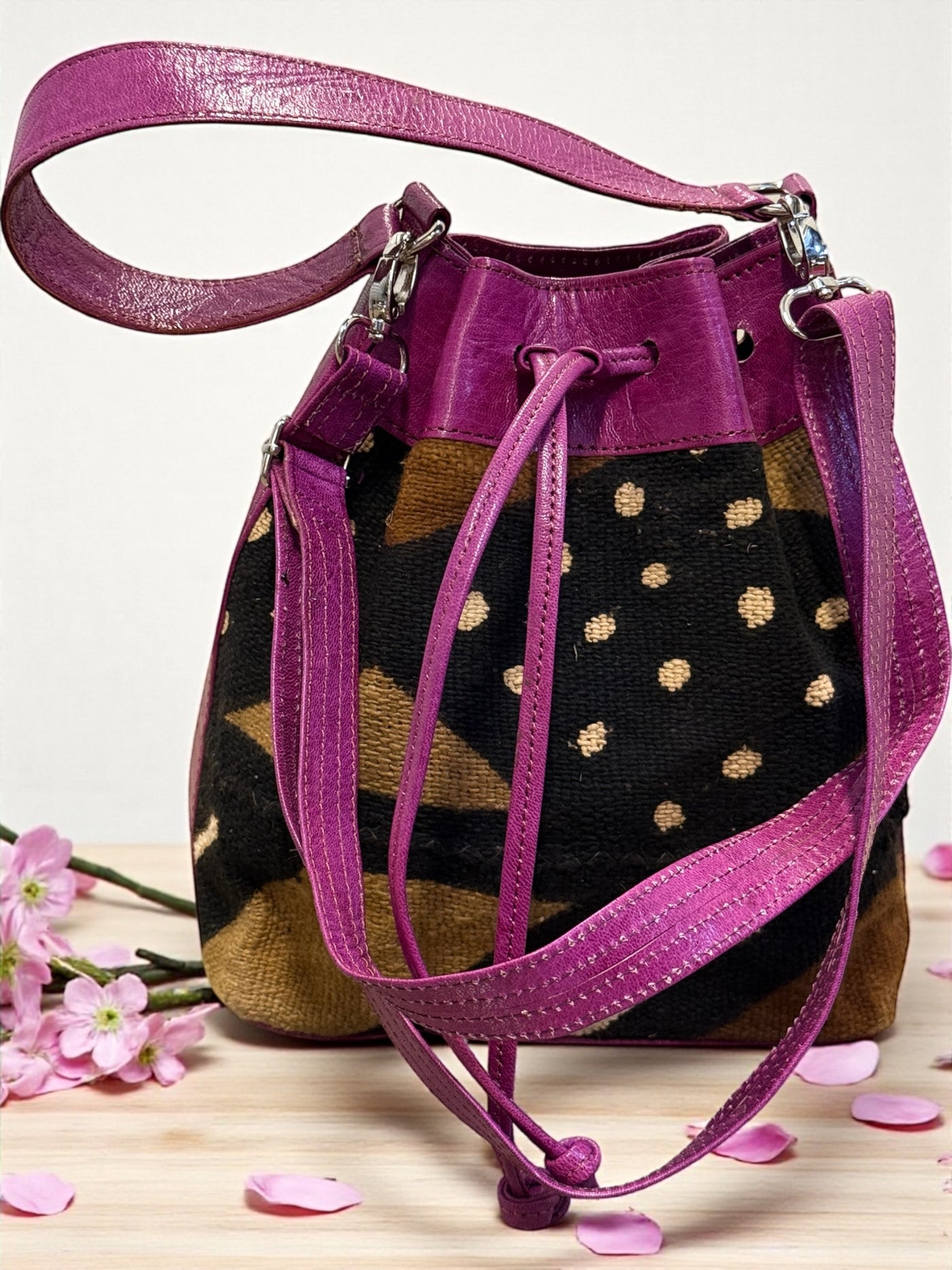 Midnight Orchid Mudcloth Mini Bucket Bag – Handmade in Mali (10x11x4 in)