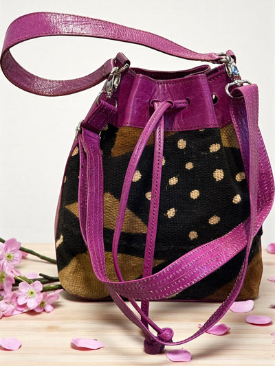 Midnight Orchid Mudcloth Mini Bucket Bag – Handmade in Mali (10x11x4 in)
