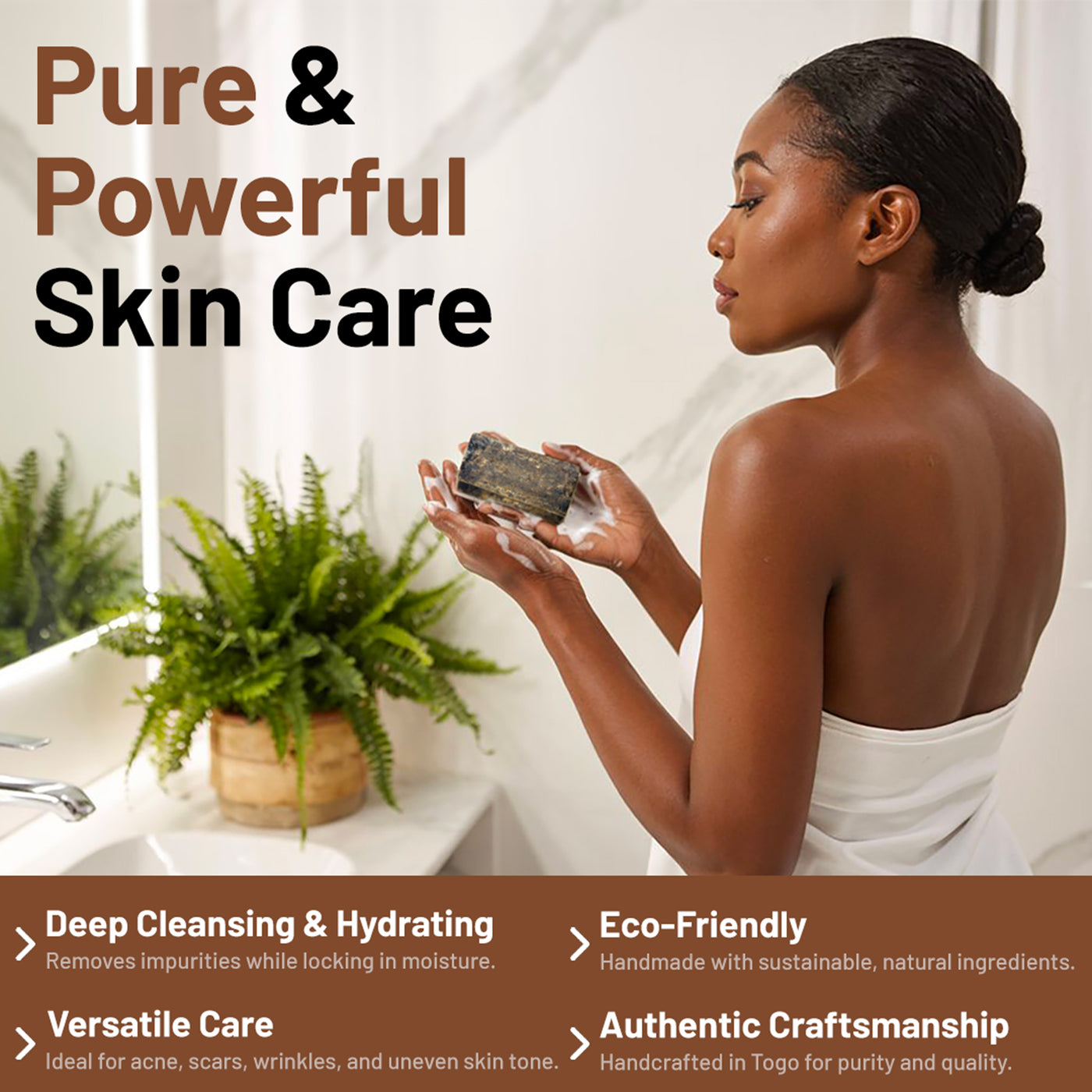 African Black Soap with Exfoliating African Shower Net – Natural Organic Soap for Acne, Scars, and Skin Care – Deep Cleansing and Hydrating, Handmade in West Africa – 1 lb (16oz)