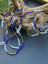 Load image into Gallery viewer, Nana Crystal Reflections: Ghana’s White Blue Gold Pride Waistbeads
