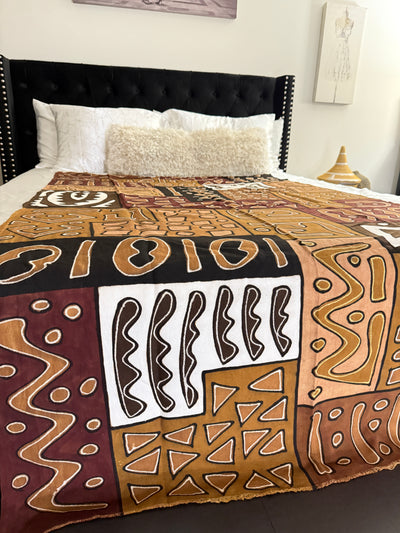 Rust & Earth Geometric Symbols Throw – 78” x 44” | Authentic Handcrafted African Textile