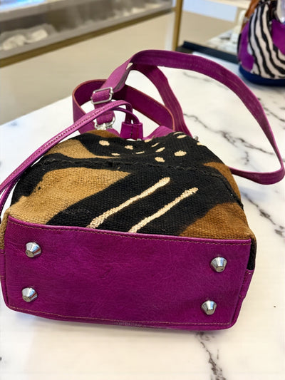 Midnight Orchid Mudcloth Mini Bucket Bag – Handmade in Mali (10x11x4 in)