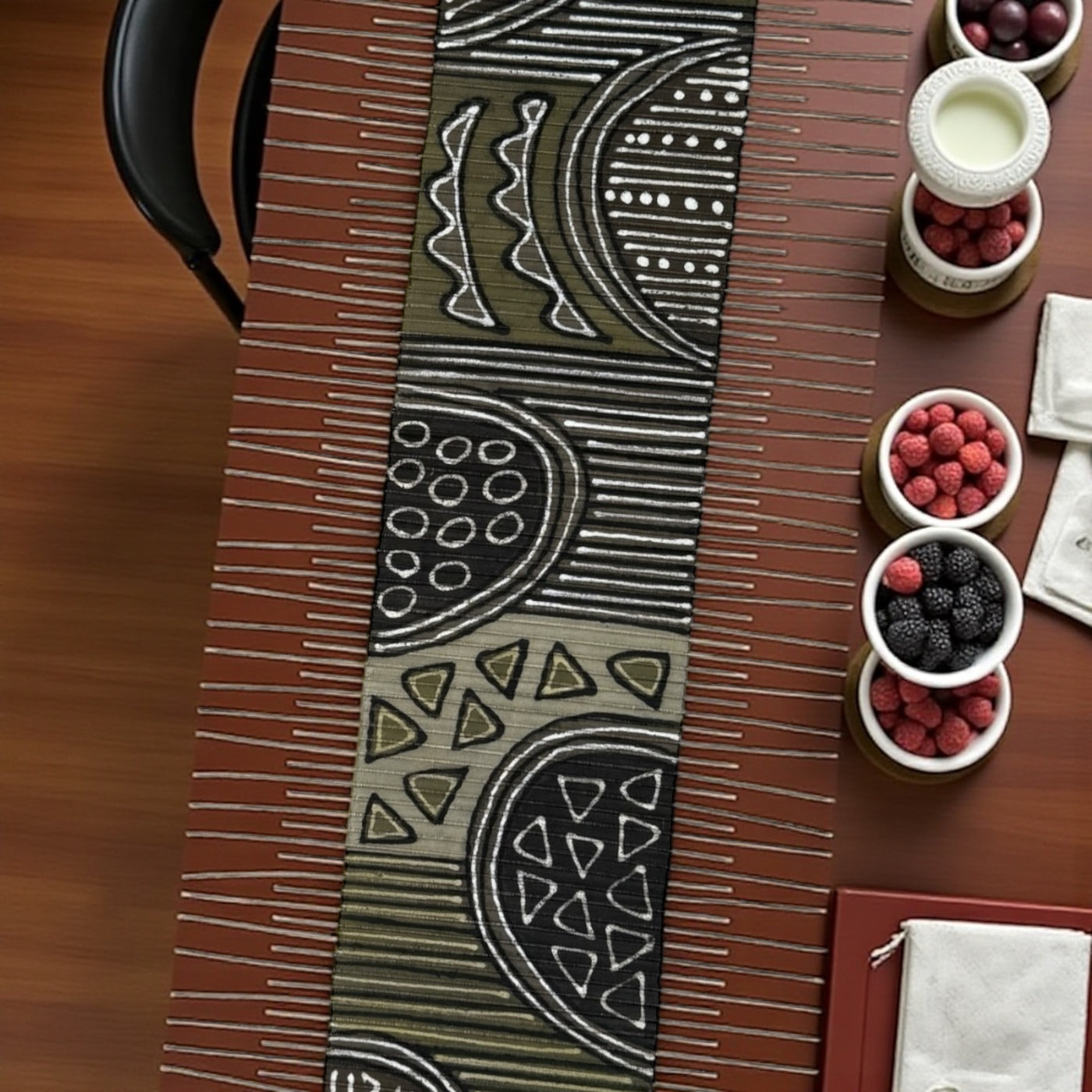 Mudcloth & Twig Table Runner – Earth Sage Tribal (65” x 17”)