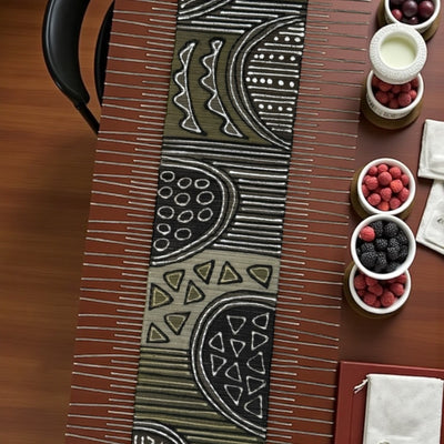 Mudcloth & Twig Table Runner – Earth Sage Tribal (65” x 17”)