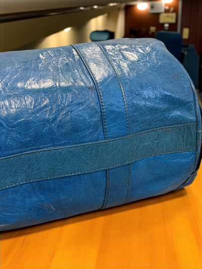 Azure Blue Voyage Leather Duffel Bag – Handmade in Mali