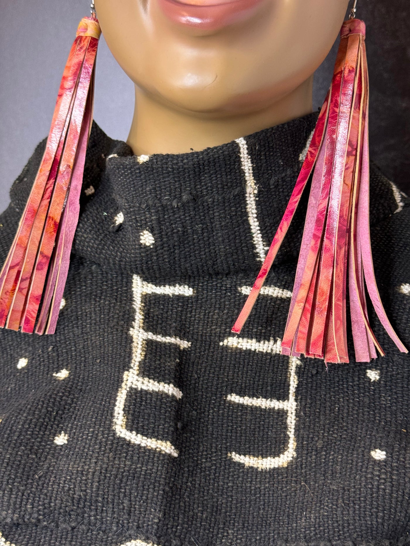 Oversized Handmade Tassels Leather Earrings (Wholesale)