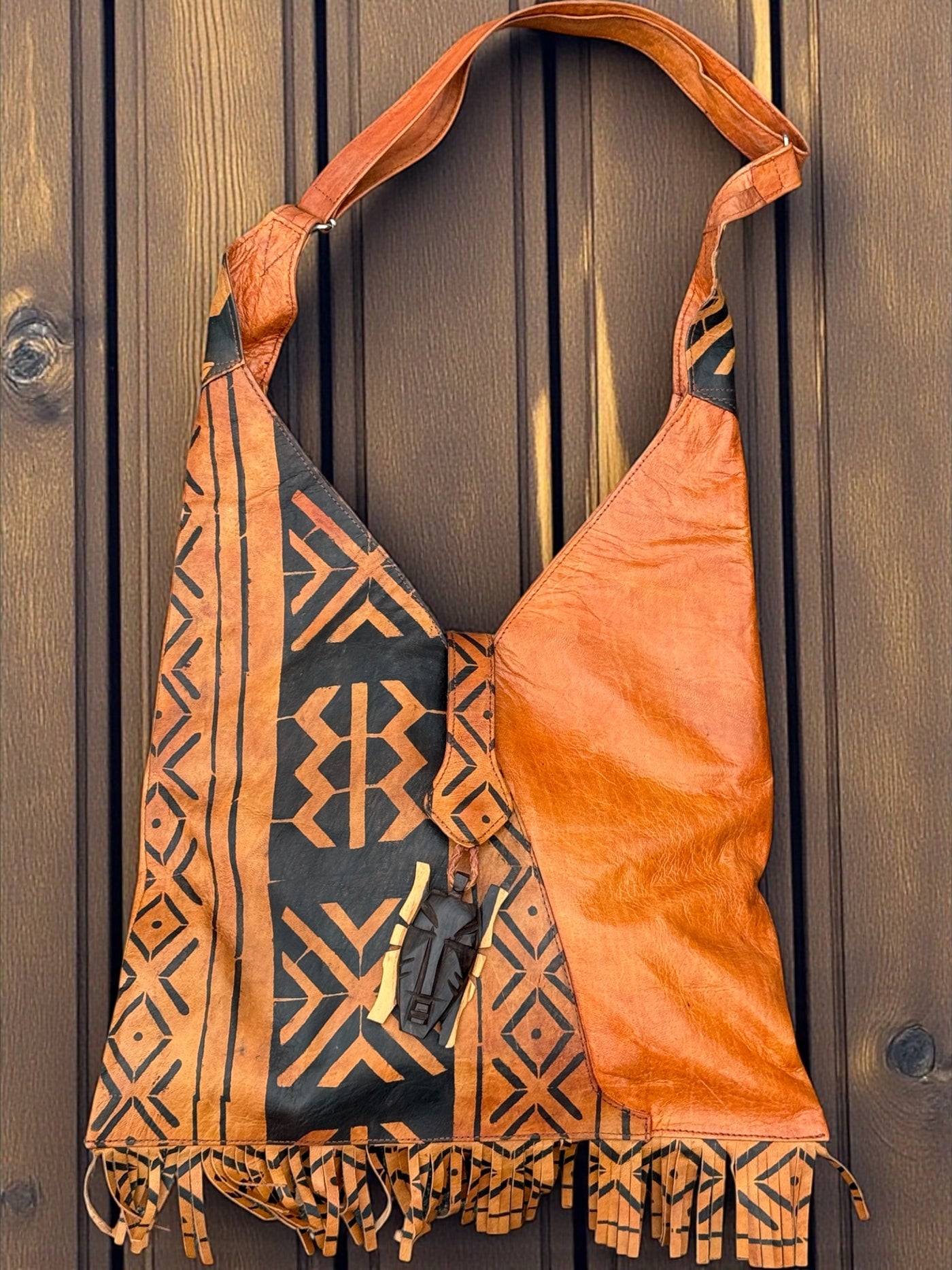 Handmade Mali Mudcloth Leather Crossbody Shoulder Bag