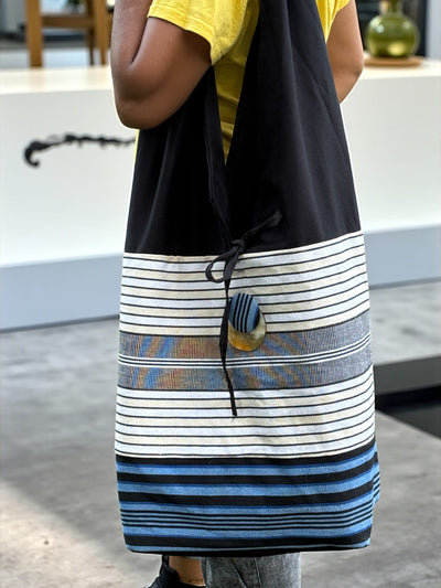 Horizon Stripe Oversized Faso Dan Fani Shoulder Bag – Handmade in Burkina Faso